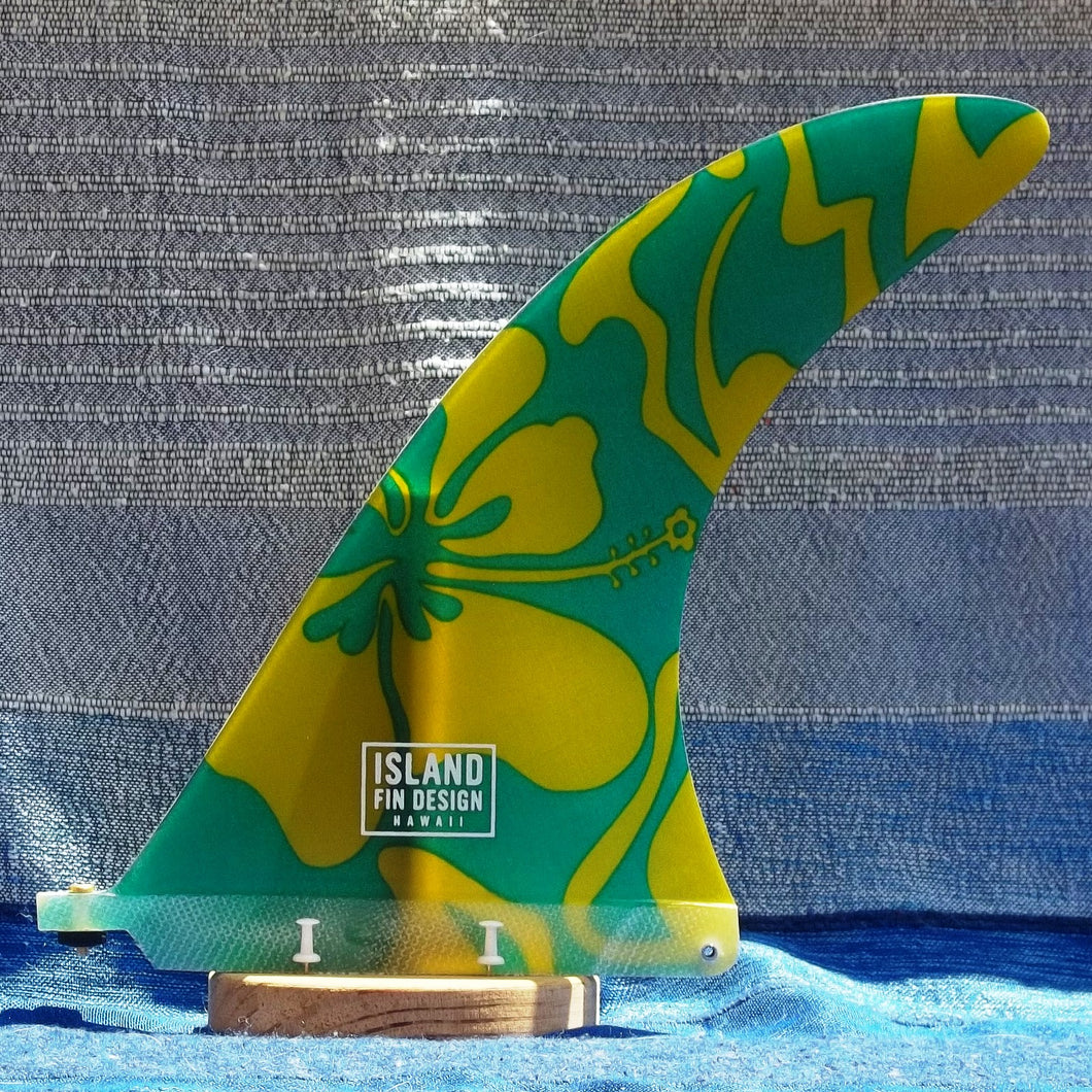 Island Fin Design Islander 9.0 Hawaiian Green - Dérive centrale 9 pouces surf single fin longboard, shapée main à Hawaii