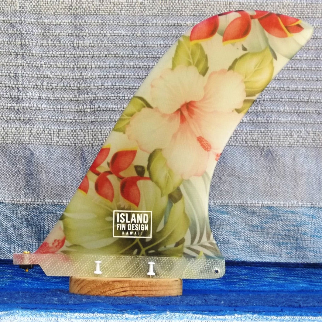 Island Fin Design Hawaii - Leeward 10.0 Noserider Aloha Floral - Dérive centrale longboard surf noserider single fin 10 pouces, shapée main