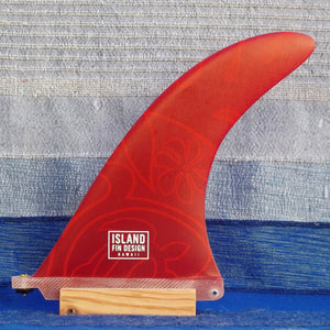 Island Fin Design Hawaii - Islander 9.0 Hawaiian Floral Red - Dérive centrale 9 pouces de surf single fin longboard, shapée main à Hawaii