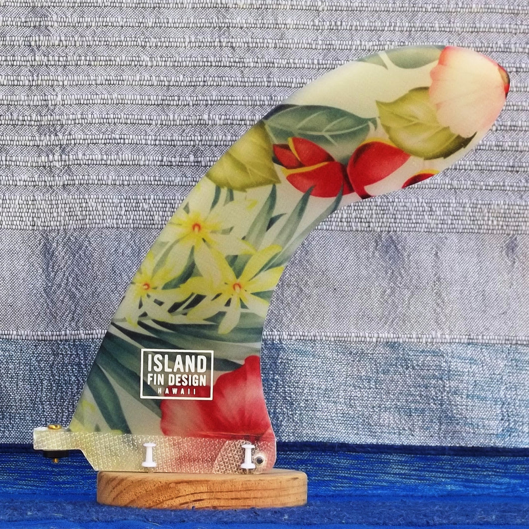 Island Fin Design Hawaii - WING 8.0 Classic Hawaiian Floral - Dérive centrale 8 pouces de surf single fin longboard et shortboard