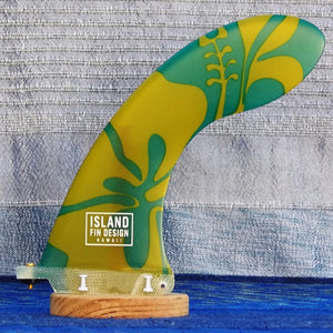 Island Fin Design Hawaii - WING 9.0 Hawaiian Floral Green - Dérive centrale 9 pouces de surf single fin longboard et shortboard