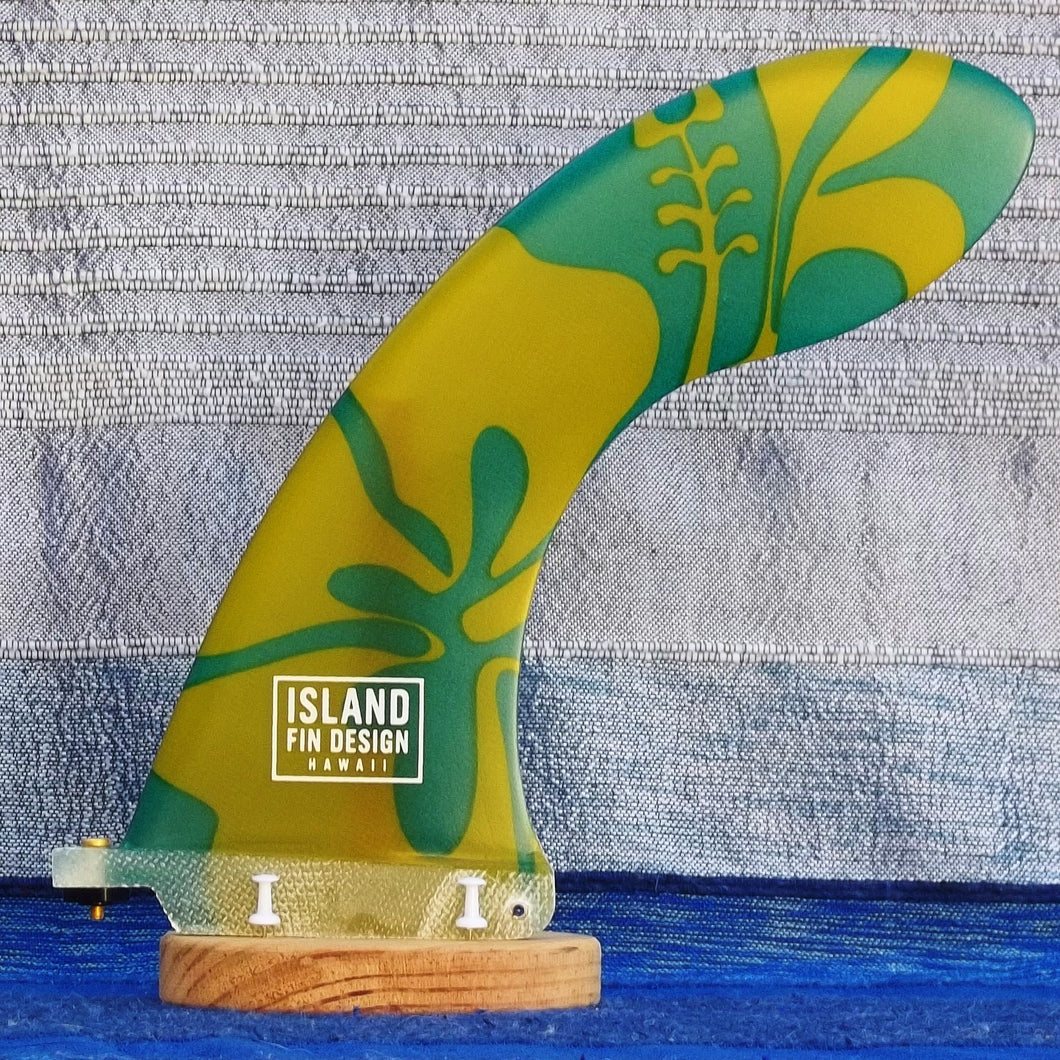 Island Fin Design Hawaii - WING 9.0 Hawaiian Floral Green - Dérive centrale 9 pouces de surf single fin longboard et shortboard