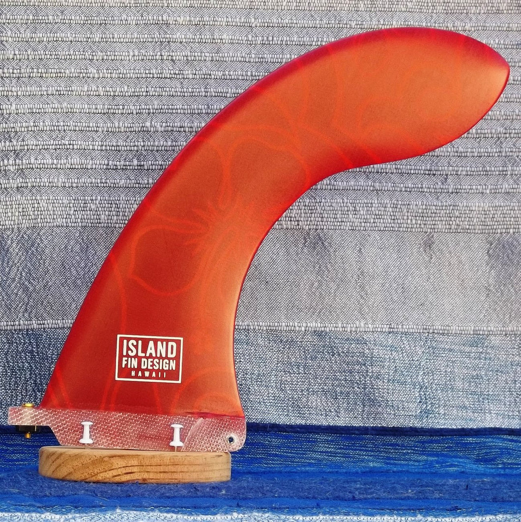 Island Fin Design Hawaii - WING 9.0 Hawaiian Floral Red - Dérive centrale 9 pouces de surf single fin longboard et shortboard