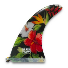 Charger l&#39;image dans la galerie, Island Fin Design Hawaii - Voyager 9.0 Noir Floral Noserider - Dérive centrale longboard surf noserider single fin 9 pouces
